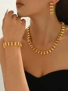 Fashion Retro Geometric Jewelry Set, Four Piece Women's Earring and Necklace Combo for Casual Style, Stylish Accessories for Any Occasion, Fashionable Jewelry Set