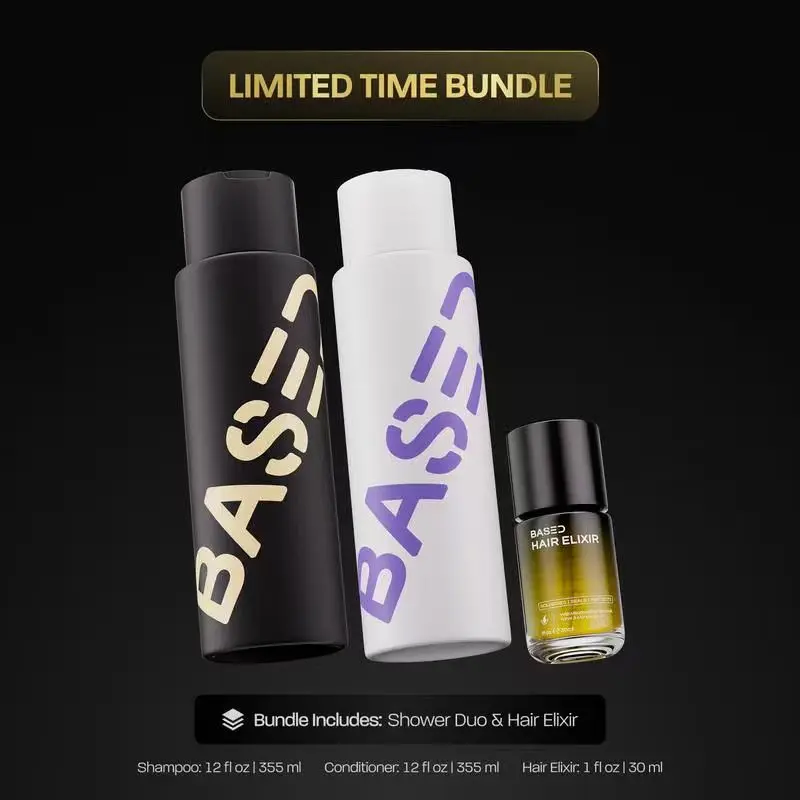 BASED Shower Duo + Hair Elixir | Shampoo, Conditioner, Hair Elixir | Cleanse, Hydrate & Protect | Non-Toxic, High Performance
