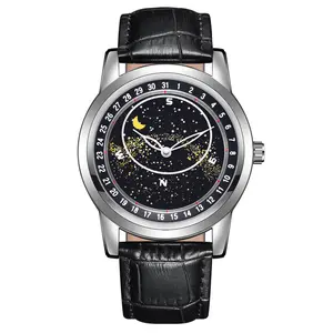 PINTIME Mens Fashion Leather Watch Luxury Dress Starry Sky Luminous Waterproof Quartz Analog Wristwatch for Men