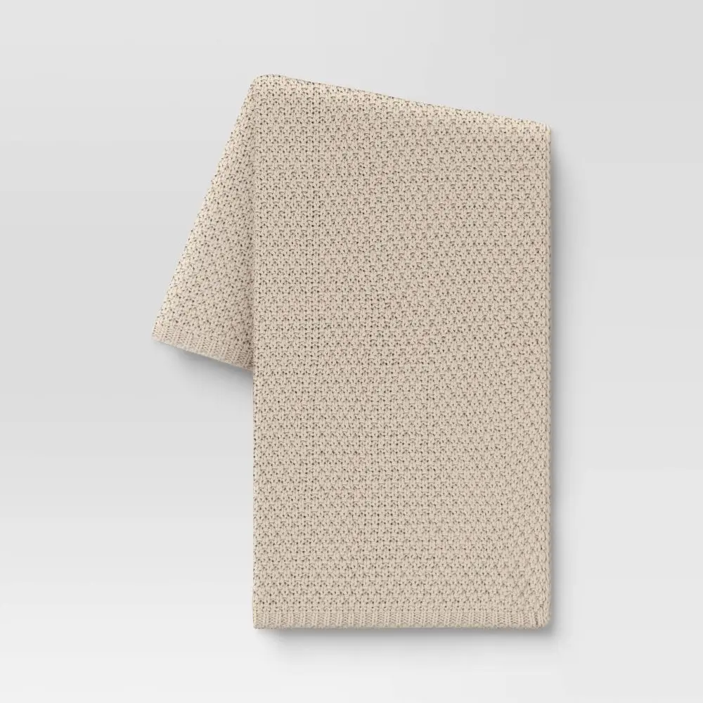 Oversized Recycled Knit Throw Blanket Off-White - Threshold: Midweight Machine Washable 50x70"