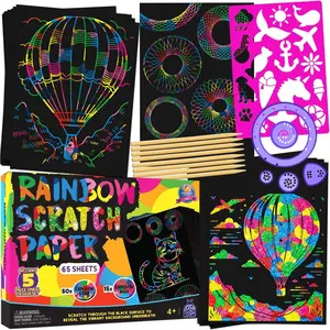 Rainbow Scratch Art Paper, 79 count Creative Drawing Paper & Stencils - Arts and Crafts for Ages 4-12,  Craft Activity Set, Summer Activities for , Travel & Wedding Activities