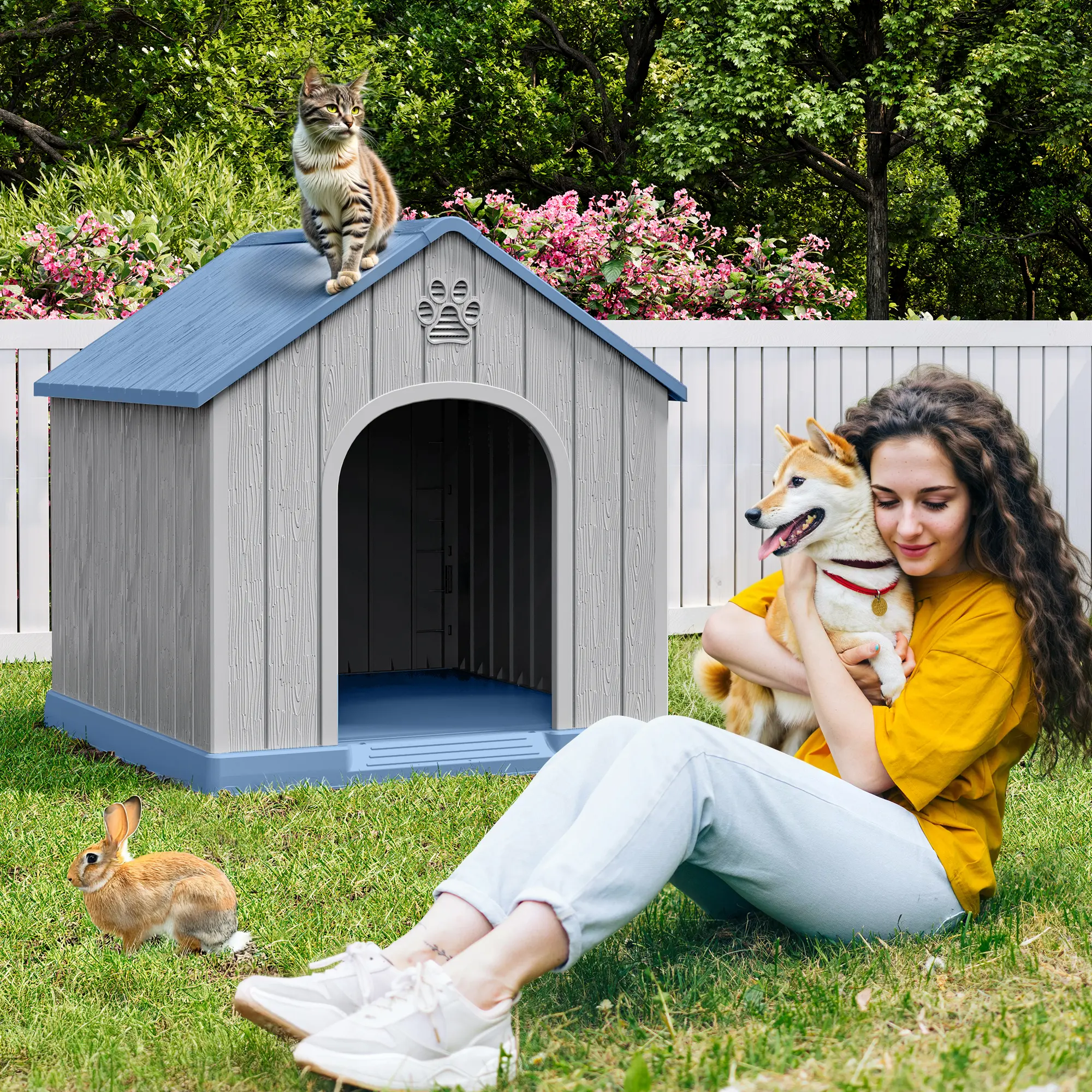 【Summergarden】Outdoor Indoor Dog House, Weatherproof UV-Resistant Plastic Pet House with Ventilation & Drainage, Easy Assembly, Suitable for Dogs/Cats