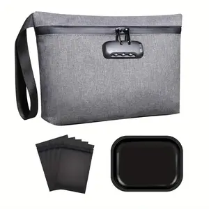 7 Pieces Storage Bag Smell Proof Pouch with Rolling Tray and Mylar Bags Combo Gift