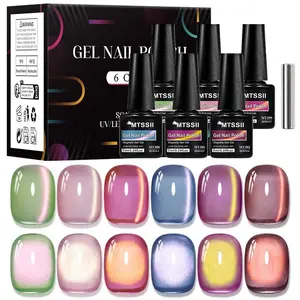 MTSSII 6 Colors Fruit Magnetic UV Nail Gel Polish Set, Green Guava Shimmer Cat Eye Gel Polish With Sparkling Glass Bead Effect, Professional Salon Quality DIY Nail Art, Perfect Gift for Nail Manicure Lovers