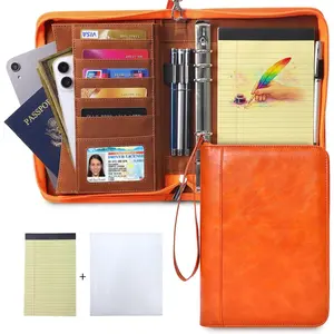 A5 Binder 6 Ring with Zipper, Refillable Planner & Journal Notebook Cover, PU Leather Binder Organizer, Detachable 6-Ring Loose Leaf Budget Binder for Study(Cosmic Orange)
