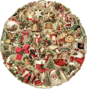 50pcs Vintage Christmas Stickers, Santa Claus Christmas Tree Sticker Pack for Kids Teens, Waterproof Holiday Stickers Decals for Scrapbook,Cards, Christmas Gifts Vsco Sticker for Kids