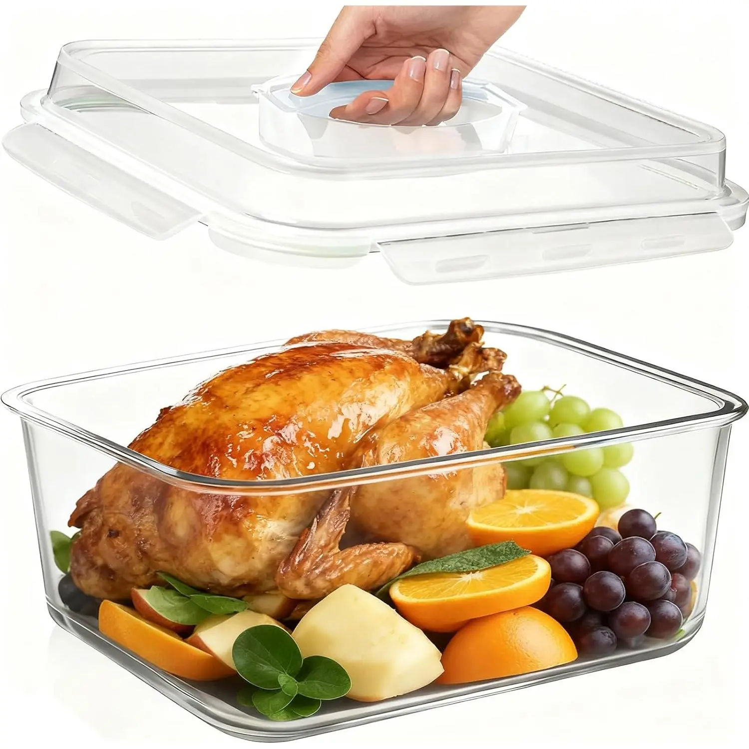 Large Glass Storage Containers with Lids 201oz Extra Large Big Airtight Glass Food Storage Containers for Rotisserie Chicken Watermelon Leftovers Marinade Turkey, BPA Free, Dishwasher Safe