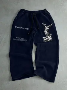 Men's Angel Wing Print Drawstring Waist Soft Comfy Sweatpants, Regular Fit Casual Comfy Jogger Pants for Daily Wear, Men's Trousers for All Seasons