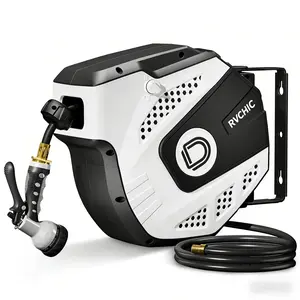 65FT Retractable Garden Hose Reel Wall Mounted Auto Rewind Heavy Duty Water Hose Reel with Spray Nozzle