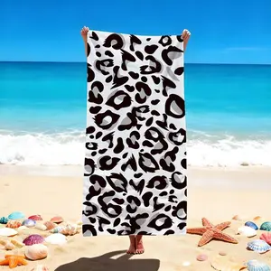 1 Pc Leopard Print Beach Towel, Travel Towels, Trendy Black and White Design for Beaches & Pools | Stylish Accessory for Sunbathing & Swimming | Versatile Beach Blanket & Swimming Towel, Perfect for Vacation Essentials | Eye-Catching Pattern