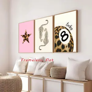 3-Piece Set / Leopard Print Poster, Canvas Art, Fashionable Luxury Wall Art Lucky 8 Ball, Retro College-Style Girl, Dorm & Apartment Home Decor, Frameless