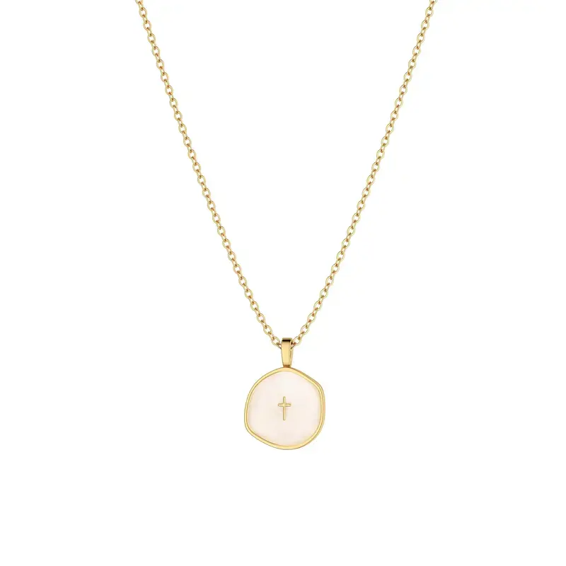 Virelyn B Gold Cross Necklace for Women Dainty Simple Cross Pendant with Enamel & Cubic Zirconia Gem Elegant Hypoallergenic Brass Jewelry Party Daily Wear For Easter