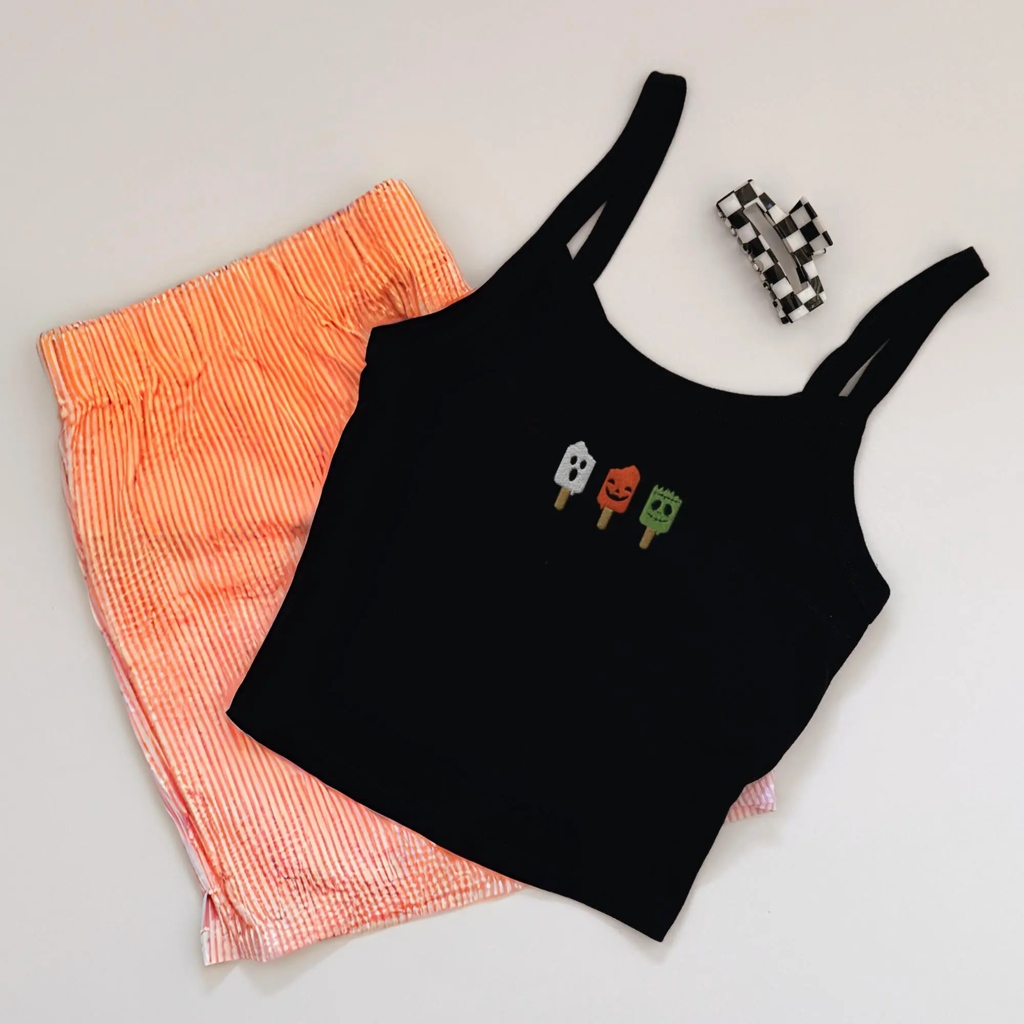 Embroidered Halloween Popsicle  Tank Top, Summerween Embroidered Ghost Tank, Y2K Halloween Icecream Embroidered Tank Top, Ghost Pop