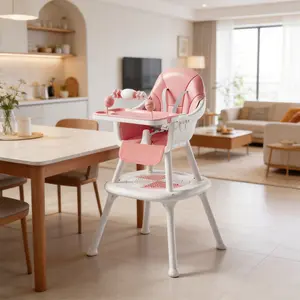 4-in-1 Convertible Baby High Chair Pink, Multifunction Infant Feeding & Play Chair with Block Table,Removable Easy Clean PU Cushion