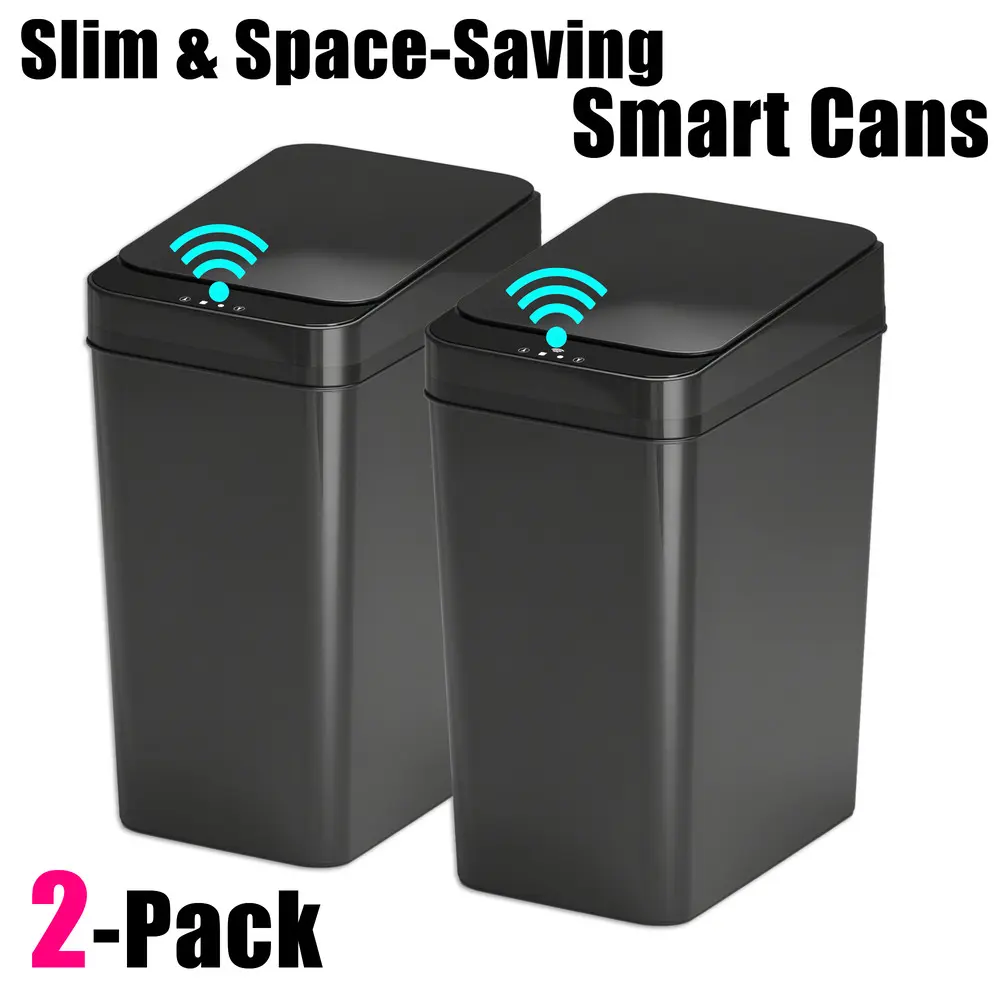 2 Pack 15L Washroom Induction Canister, Water Resistant Auto Bin, Nordic Room Decor Waste Bin for Toilet Living Room Bedroom