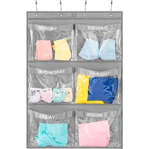 Weekly Clothes Organizer Day of Week School Clothing Storage Hanging Closet Organization for Kids Monday to Weekend (GREY)