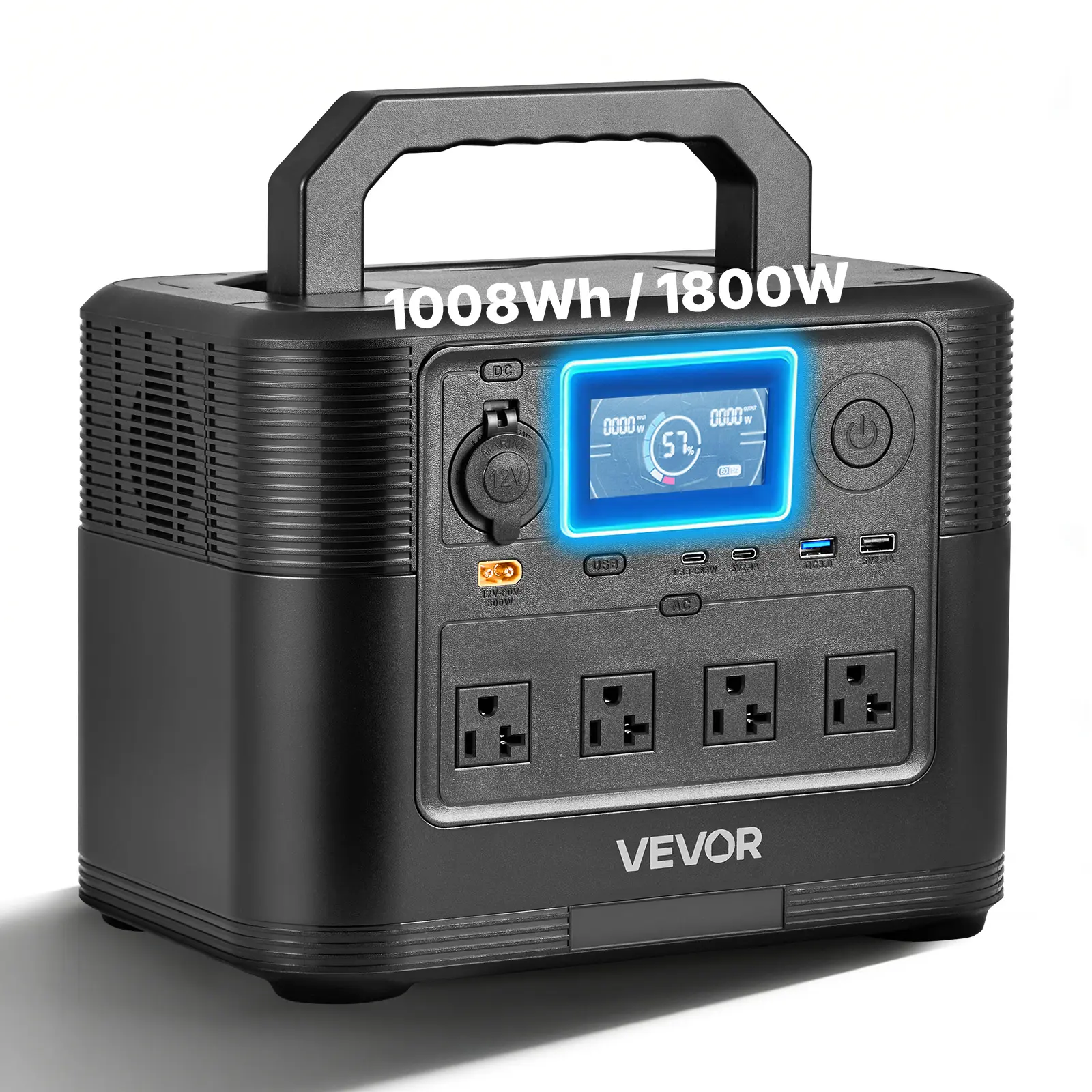 VEVOR 1800W Portable Power Station with 1008Wh LiFePO4 Battery Backup, 9 Multi-Port Outputs & AC Supply Power Supplies, Solar Generator for Home Emergency, Outdoor Camping (Solar Panel Not Included), Outdoor Gadgets