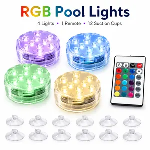 PTZ RGB Pool Lights with RF Remote & Timer – Waterproof, Battery Operated, Flash/Fade/Smooth Modes, Magnetic & Suction Installation – Portable for Showers, Pools, Outdoors – Perfect for Garden SummerVibes summervibes