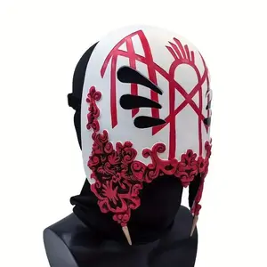 1pc Premium Resin Mask - Rock-Inspired Design with Red & White  Black Accents & Ornate Carvings, Lightweight Durable Home Decor for Halloween, Hanukkah, Easter,Costume Parties & Themed Events, Holiday Costume Mask Rockstar Vibe Fe