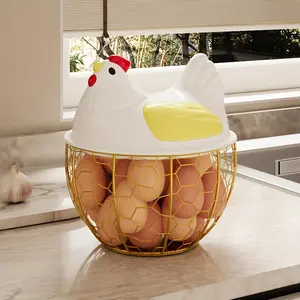 Wrought Iron Hen Shaped Storage Basket, Metal Kitchen Egg Holder & Coffee Storage Organizer, Vintage Style Decorative Storage Basket for Countertop, Food Storage Organizer, Perfect for Eggs, Coffee, Snacks & Daily Kitchen Items