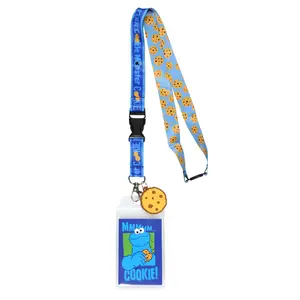 Sesame Street Lanyard Cookie Monster Reversible ID Lanyard Badge Holder Mmmmm Cookie with Chocolate Chip Cookie Rubber Pendant