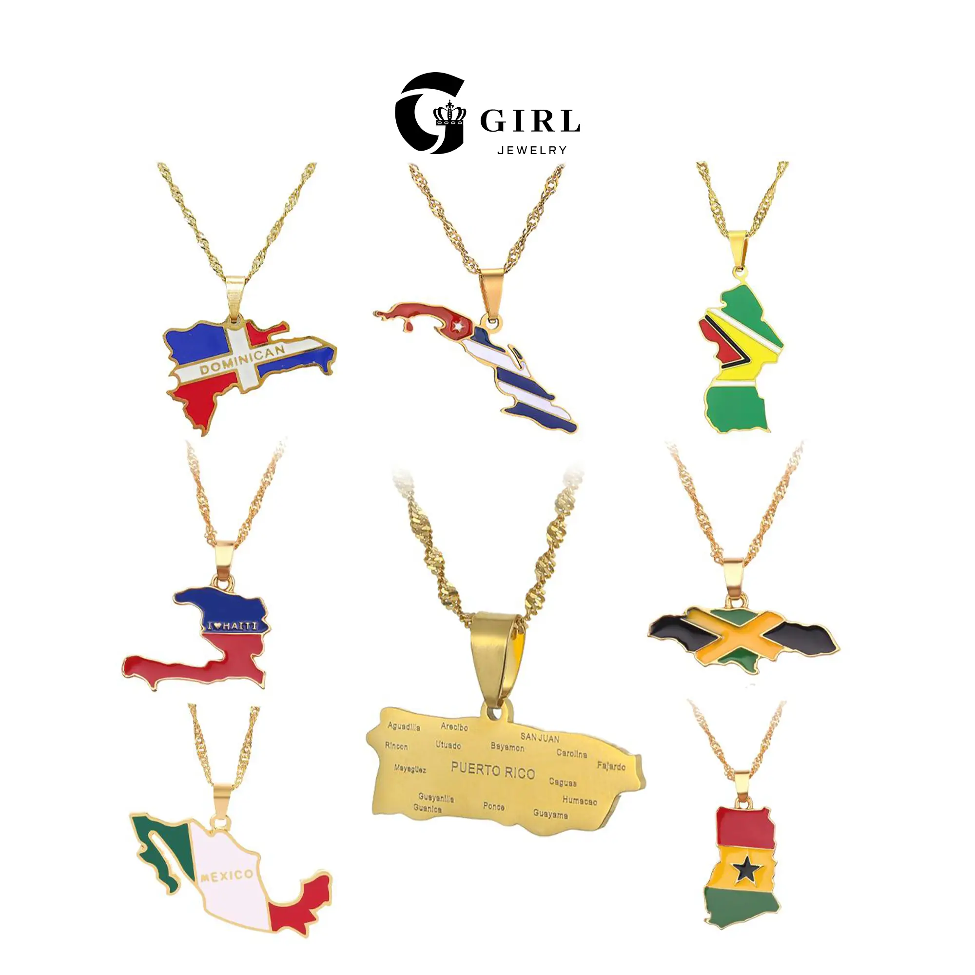 GGIRL Fashion World Map Pendant 18K Gold Plated Necklace National Flag Design Men Women Jewelry Neutral Gift Travel Enthusiast Modern Versatile Access