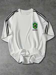 Summer Men's Streetwear Casual Fashion T-Shirt, Brazil Digital 3D Print Sportswear, 100% Polyester Breathable Mesh, Short Sleeve Outdoor Running Top, Athletic Activewear