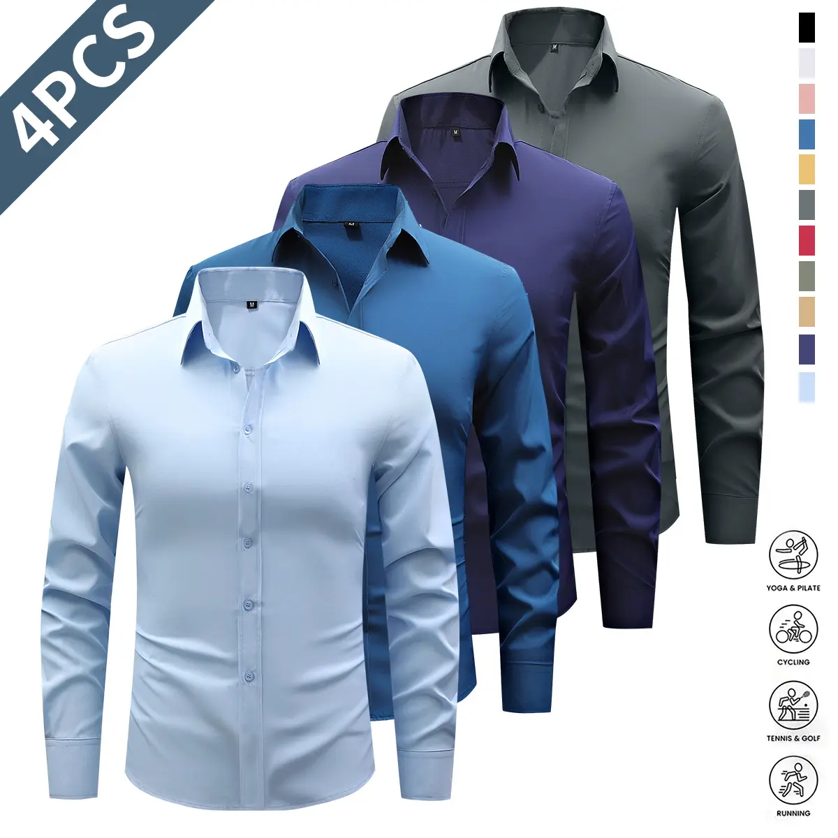 Men's Shirt Long Sleeve Wrinkle-Free Four-Sided Stretch Business High-End Shirt Men's Shirt Long Sleeve Wrinkle-Free Four-Sided Stretch Business High-End Shirt
