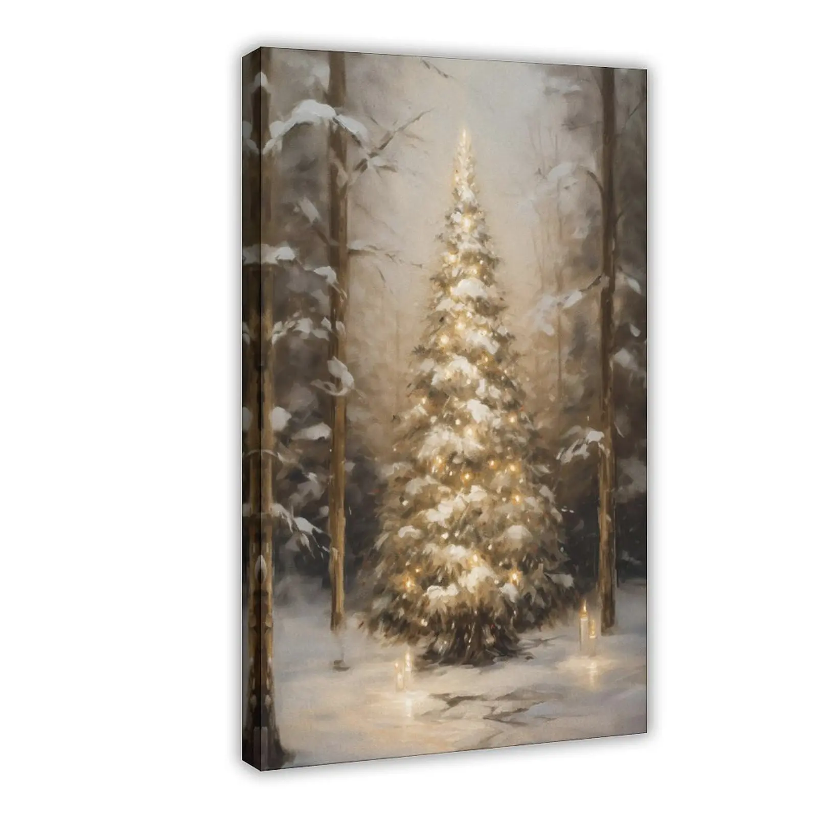 Vintage Winter Tree Printable Wall Art - Multi-Size Frame-Style Posters & Prints, Customizable 12x18inch(30x45cm)/16x24inch(40x60cm), Snowy Forest Painting, Christmas Home Decor, Ideal Gift (Home Supplies), Art Wall Decoration, Decorative