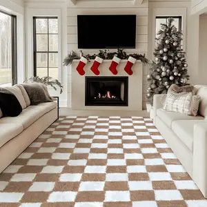 PureCozy Checkered Rug  for Living Room, Modern Rainbow Shag Rug Washable Non-Slip Large Area Rug Super Soft Indoor Fuzzy Carpet Fluffy Rugs for Bedroom Home Aesthetic Decor