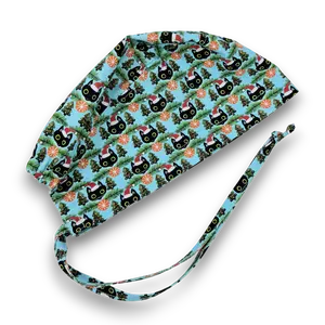 Christmas Cat Skull tie-back style surgical scrub cap for men by Paradise Caps.