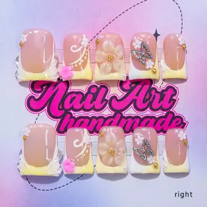 Y2K Style Duckbill Nails, Handmade Press On Wearable Nails, Lines, Floral Design, Perfect Gift for Women, Home Parties & Dates