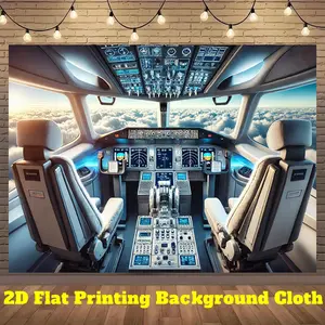 2D Flat, 1pc Cockpit View Aviation-Themed Banner, Party Decorations Banners - Realistic airplane cockpit interior with Dashboard, Controls - Durable Polyester Fabric Backdrop for Photo Studio, Aviation Parties, Indoor/Outdoor Decor - Easy Hang