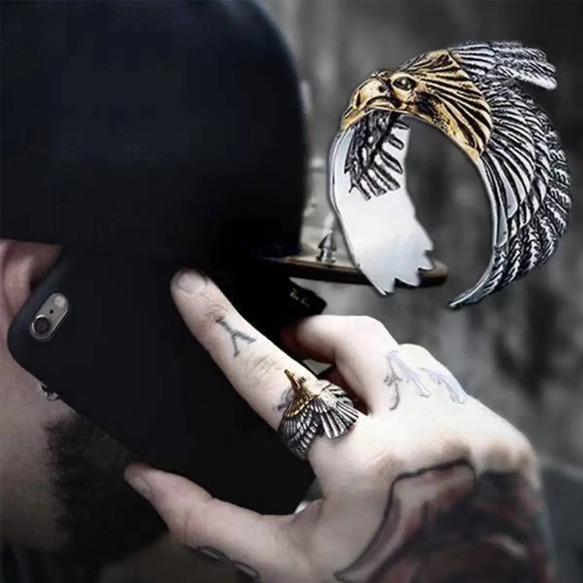 Springtok Y2K Eagle Wings Open Ring Men's Women's Daily Adjustable Jewelry Gift for Boyfriend Family and Friends