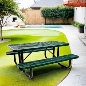 Bellemave 6 ft. Rectangular Green Outdoor Steel Picnic Table - Heavy Duty Garden Dining Table, Outdoor Patio Furniture, Steel Frame, Large Size, Umbrella Pole Compatibility, Heavy Duty Table