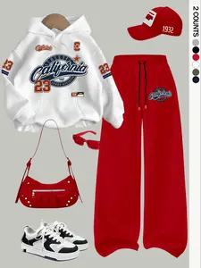 Women's Casual Loose Fit Hoodie Set, Letter Print Graphic Sweatshirt and Pants, Fall Winter Two-Piece, Comfortable and Stylish Outfit