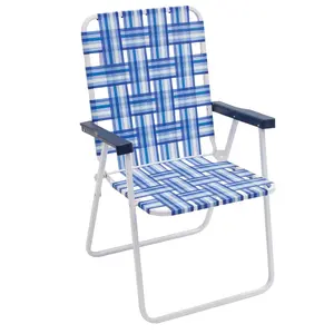 16" Extended Height and Seat Back Folding Web Lawn Chair, Blue/White