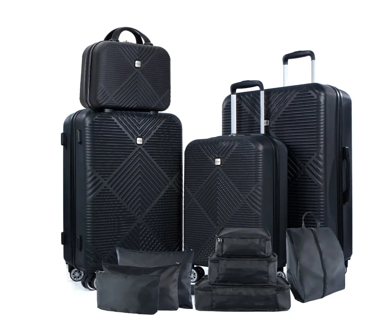 11 Piece Hardshell Luggage Set, 20/24/28 Inch Carry On Spinner Suitcase with Packing Cubes Toiletry Bag, Lightweight Durable Travel Suitcase Smooth Rolling Wheels,Black