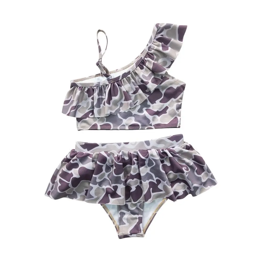 Girls' 2-Piece Grey 2-Tone Camo Swimsuit Set