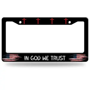 in God We Trust Stainless Steel - Round-Hole License Plate Frame | Alumina, Funny, 2-Hole, 12 x 6 Inch | Car Accessories Number Plates