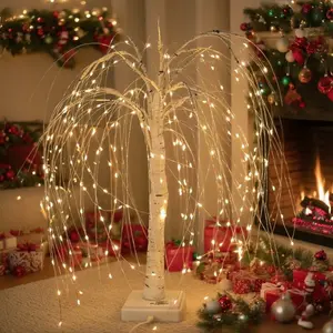 Glowing willow birch tree, willow branches white branches (warm light, colorful light), battery box + USB power supply, suitable for living room, bedroom, study, office, Christmas decorations, parties, birthdays, wedding scene decoration fairy lights