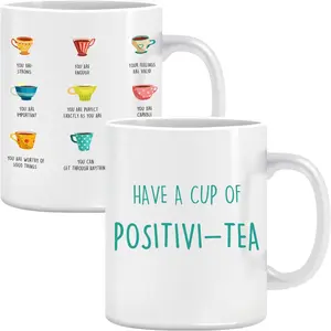 LNOKRIM Positivi-Tea Mug, Positivity Self Affirmation Coffee Cup, Gift for Teacher Therapist Counselor, Positive Self-Talk Coffee Mug, 11 Oz Self Regulation Tea Cup