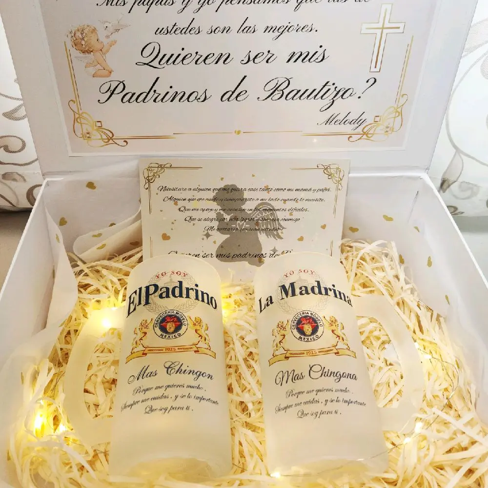 Personalized godparents proposal gift box with a set of two 16oz glasses Drinkware