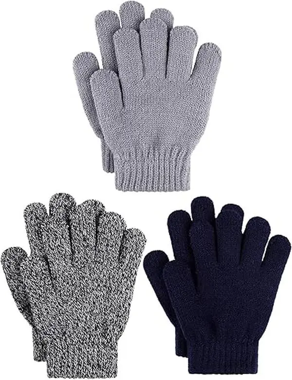 3 Pairs Kid's Winter Gloves Thick Cashmere Warm Knitted Gloves Children Cold Weather Gloves
