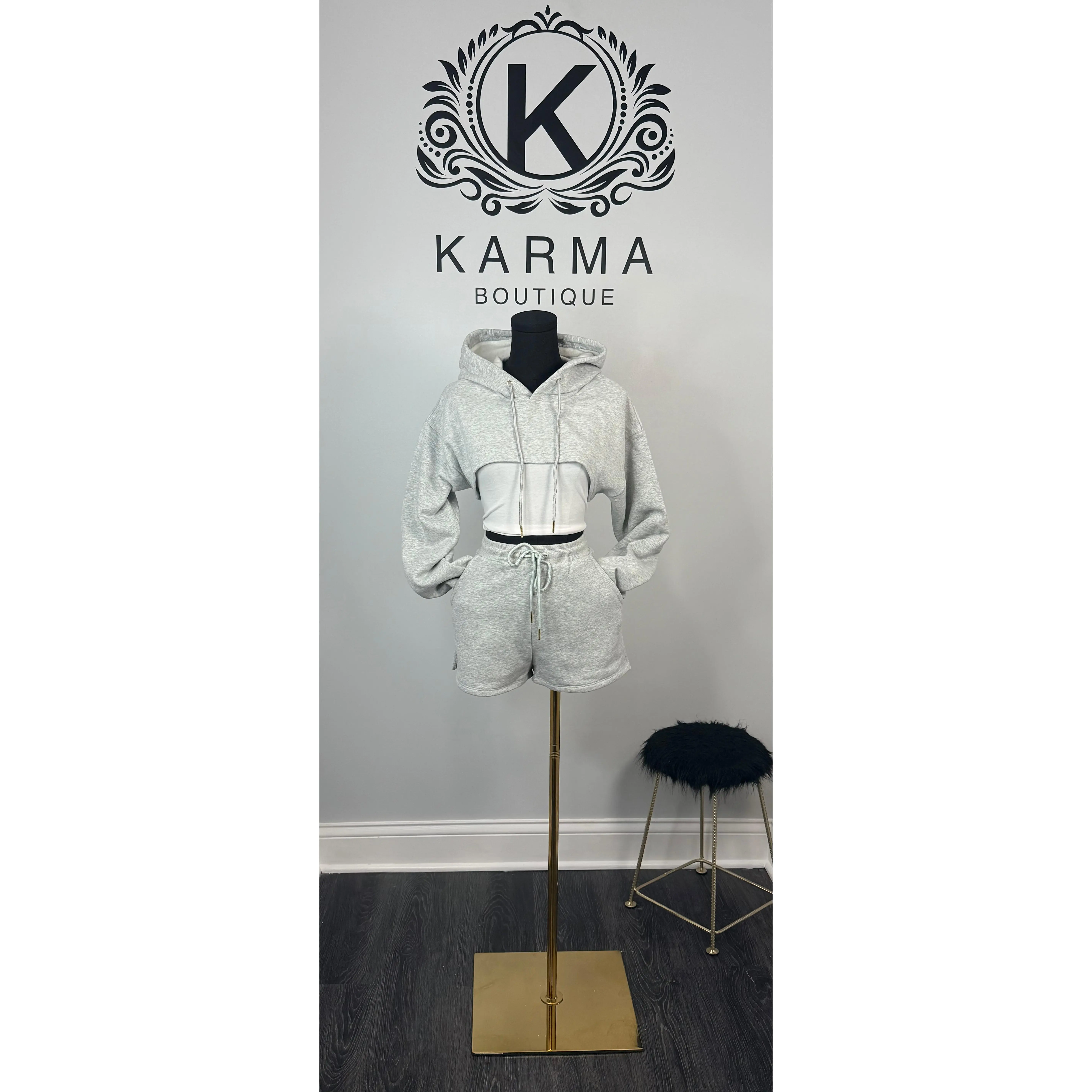 Candace 2 Piece Short Set - Heather Grey
