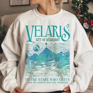 Whimsical Starlight Hoodie, Blue Green Mountain Art, Spicy Booktok Gift, Celestial Bookworm Crewneck, Romantic Fantasy Reader Merch