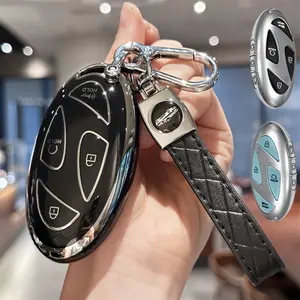 For Hyundai TPU key fob cover with keychain-compatible with 2024 2023 Hyundai Ioniq 6, gn7 grandeur, Cartagena, Elantra, Sonata-durable protective key Shell case