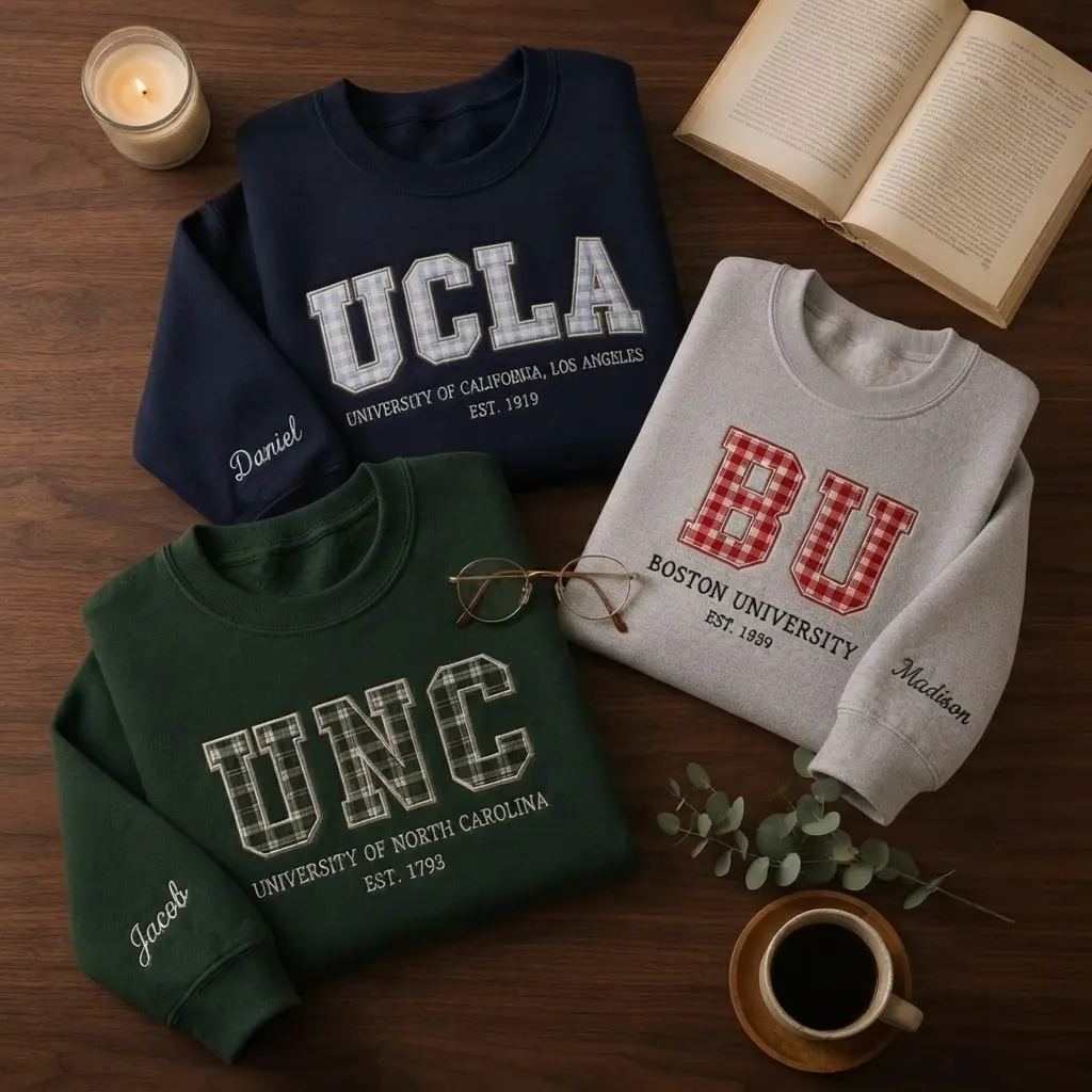 Custom College Embroidered Sweatshirt, Personalized University Crewneck Sweater, Custom Embroidered Pullover, Custom College Colors Shirt