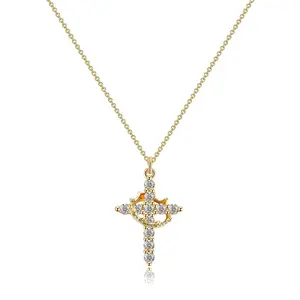Golden crown necklace rotatable circle inlaid zircon cross personalized creative pendant fashion women's necklace couple necklace