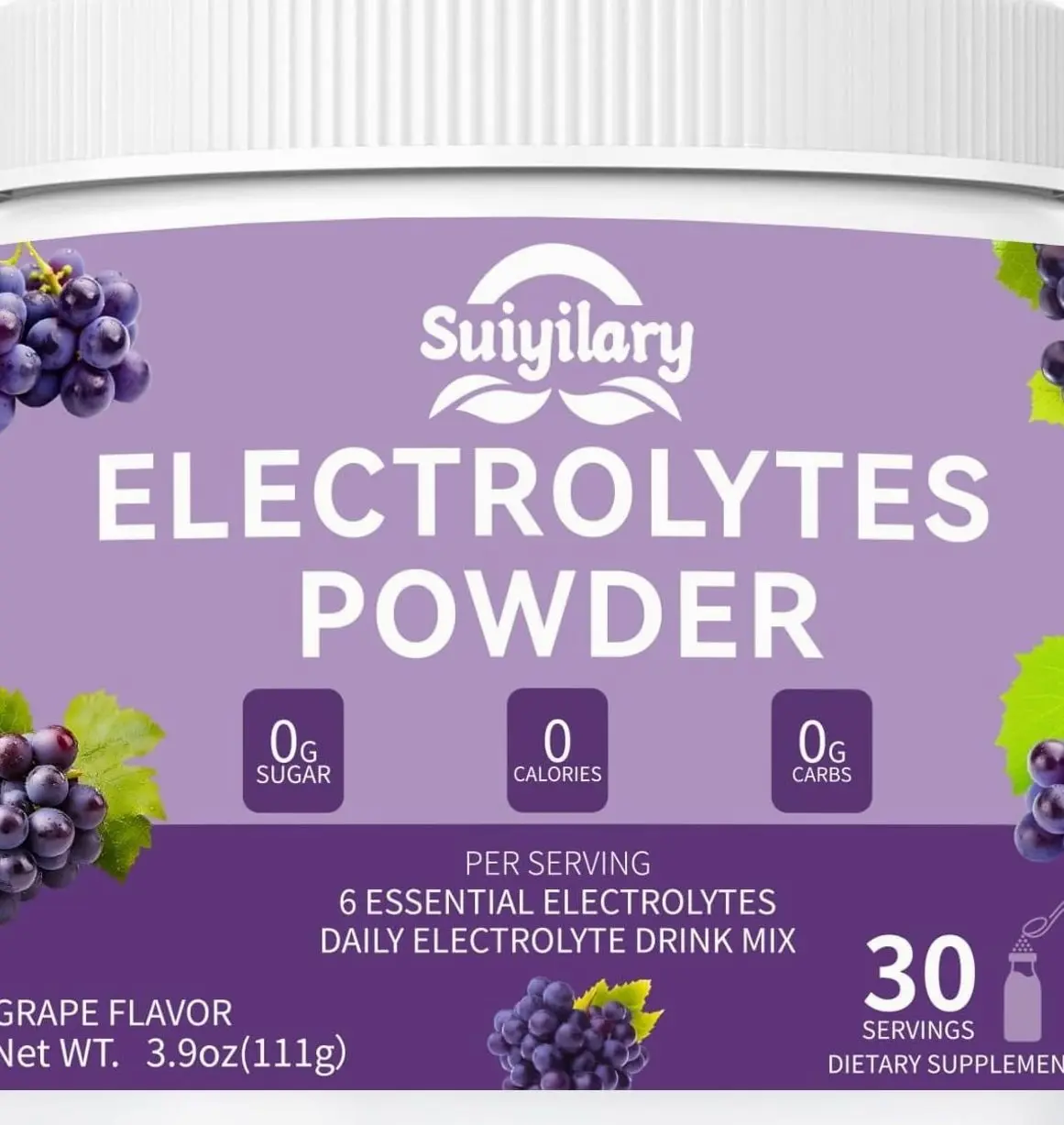 Sugar-Free Electrolyte Powder Drink Mix, Daily Hydration Powder with 6 Key Electrolytes, Trace Minerals, Keto Friendly, Vegan, Non-GMO, 30 Servings (Grape)